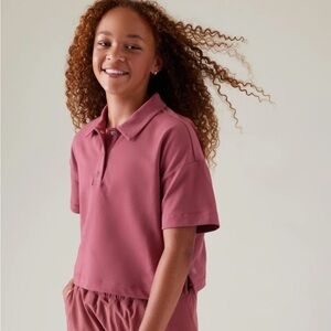 Athleta Large 12 Girl's Retrochill Oversized Midi Tee Berry Rose Cropped Shirt